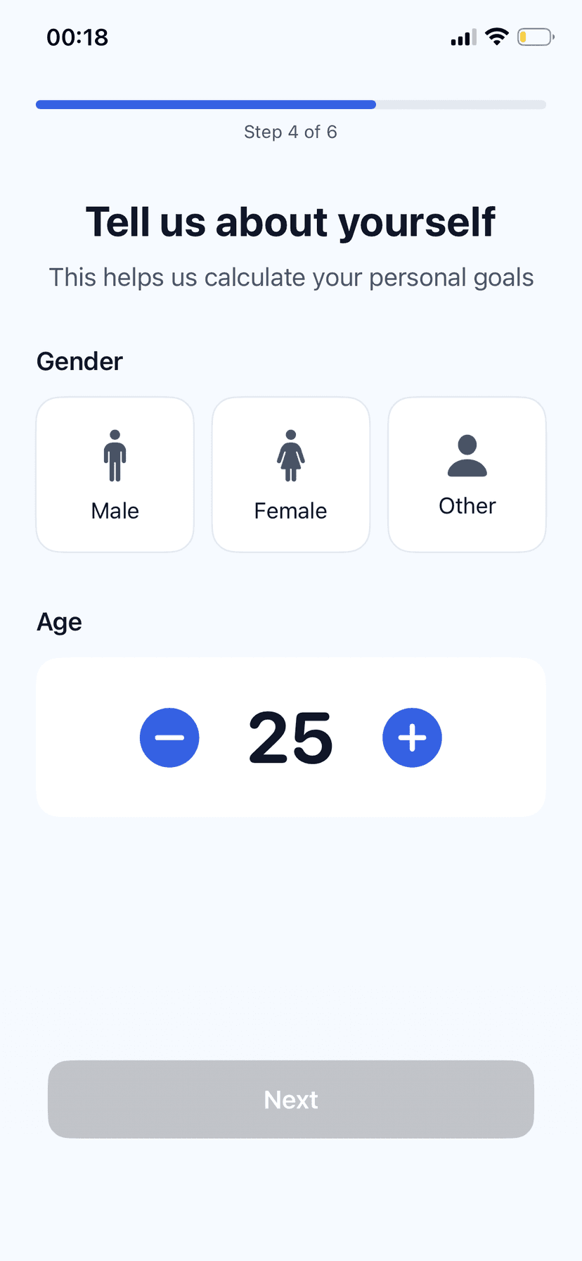 Gender selection screen