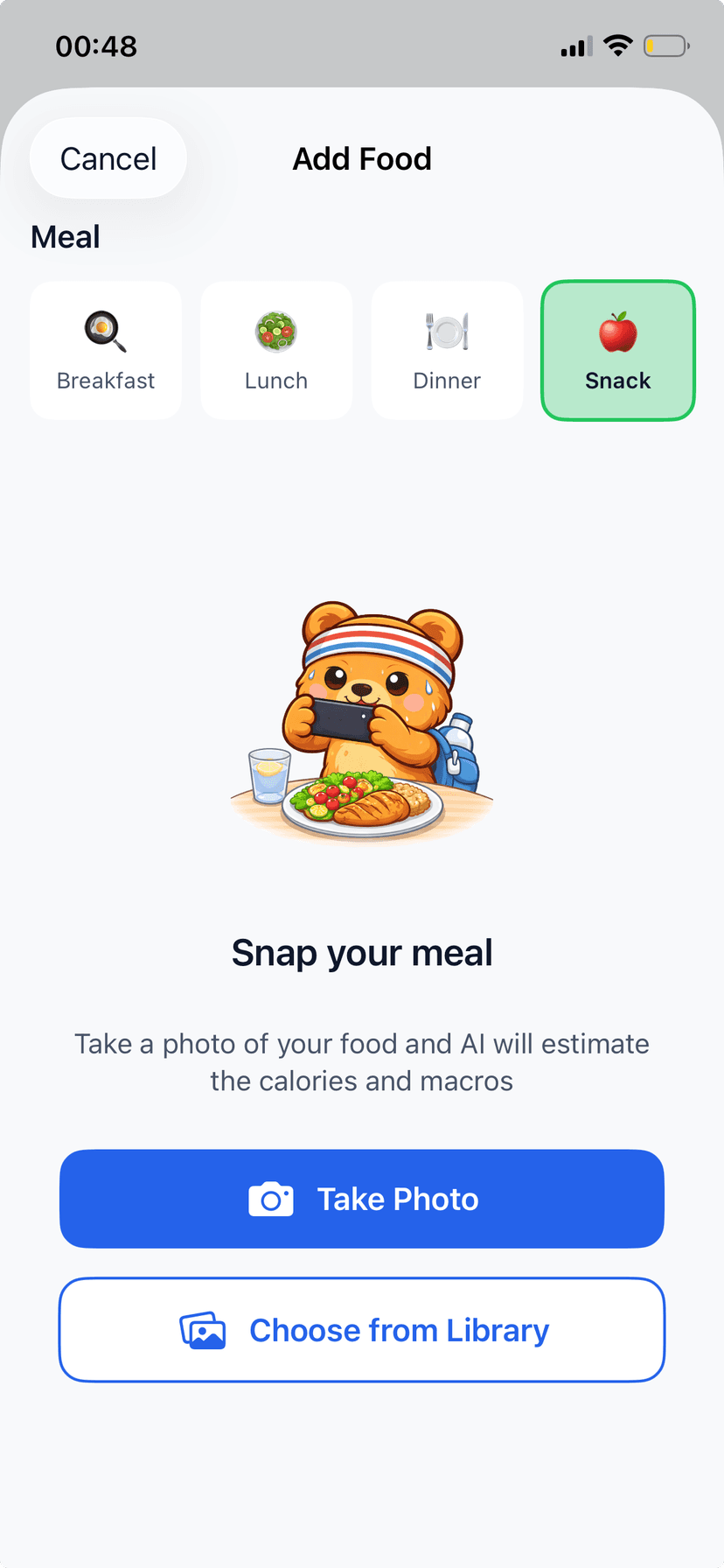 Calo snap your meal screen